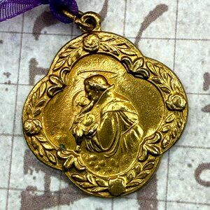 Vintage Saint Anthony St. Christopher Religious Catholic Medal Pendant Gold Tone